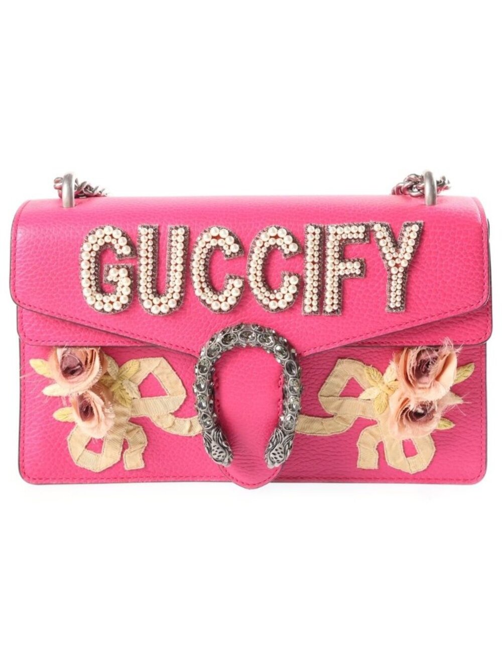 Gucci Dionysus Pearl Flower Embroidery Shoulder Bag Pink Leather